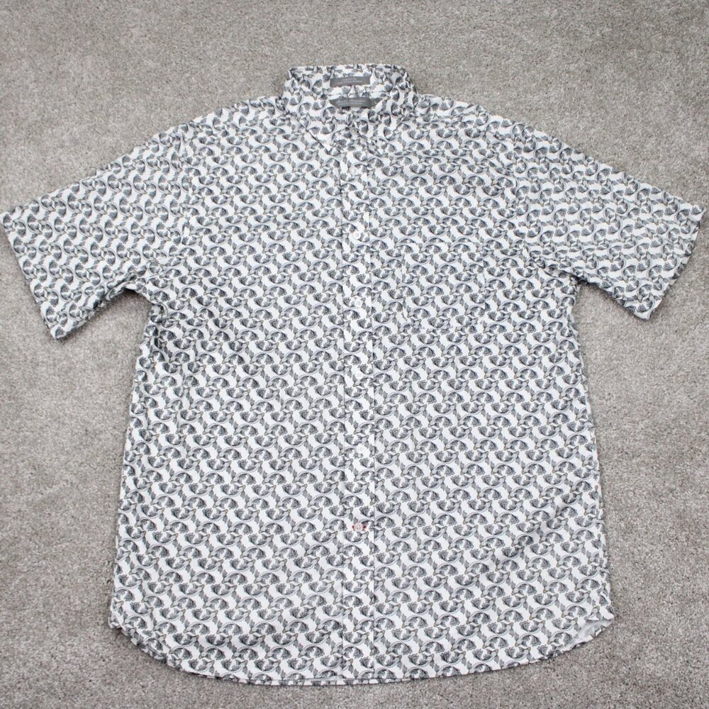 Daniel Cremieux Signature AOP Shirt Mens Large White/Black Fish Print Cotton S/S